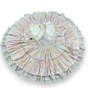 Vtg Gold Bell Full Circle Pastel Pink Floral Layered Dress Collar Pageant Sz 6